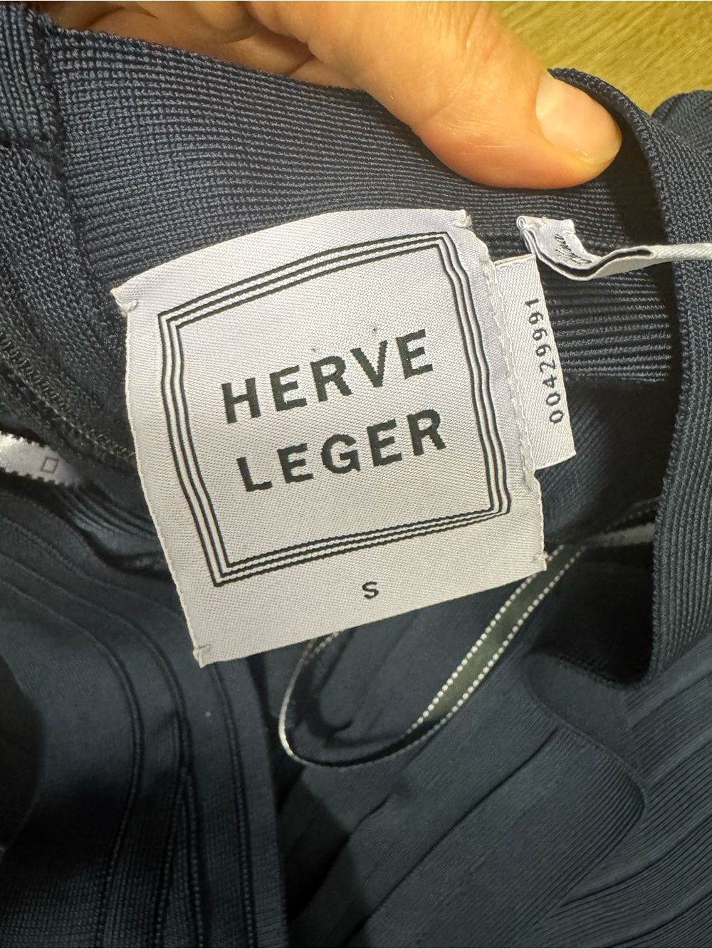 Herve Leger One-Shoulder Navy Bandage Dress with Side Lattice Detail - Picture 3 of 3